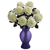 Roses w/Colored Glass VaseWhite Purple
