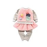 Pojour ベビー服 子供服 女の子上下セット 冬 防寒 かわいいブラウス おしゃれスカッツ 暖かい 厚手 綿 ベビールームウェア 普段着 カジュアル 旅行 記念日 プレゼント ピンク
