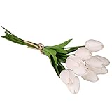 ゴシレ [Gosear] 10個のリアルタッチPU人工チューリップ花結婚式の花束ブーケ花嫁介添人のホームテーブルパーティーバーDIYの装飾―（白い）