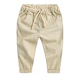 【SEBLES】ベビー 赤ちゃん キッズ 男の子 ズボン 長ズボン ボトムス 綿 コットン ポケット カジュアル ウエスト紐 無地 ソフトカラー(オフホワイト,130cm)