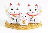 White Happy Beckoning Fortune Lucky Cat Family Maneki Neko Solar Toy Home Decor Business Part Gift ~