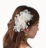 フラワー 花 髪飾り ヘアクリップ ヘアアクセ ヘアアクセサリー 大きめ 着物 浴衣 パーティー シフォン ホワイト 白【J's select】