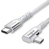 Fasgear 100W USB C - Type C 90度ケーブル 10フィート、USB 3.1 Gen 2 10Gbpsデータ 5A Power Delivery (PD)、Emarker対応、iPhone 17、VRヘッドセット、PDドッキングステーション、HHD、MacBook、4Kディスプレイに対応（3m、ホワイト）