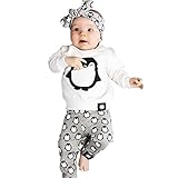 Liebeye 長袖ラウンドネックキュートなペンギンパターントップ+ロングパンツ+ヘッドバンド　幼児新生児ベビー男の子女の子 80
