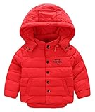 (トヨベイ)Toyobuy カジュアル 子供 中綿 コート アウター キッズ ブルゾン 女の子 ジャケット 男の子 フード 厚手 赤 100
