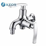 AZOS 洗濯機の蛇口 単一冷水栓 銀色 真鍮製 壁付形 洗面器 PJXY031