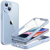 JETech iPhone 14用 ケース 6.1インチ 強化ガラスフィルム内蔵 カメラフルカバー 全面保護 衝撃吸収 バンパーカバー クリアバック HD フィルム (ライトブルー)