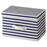 （まとめ） 不二貿易 蓋付インナーボックス ボーダー W380×D250×H250mm ネイビー 70025 1個 【×5セット】