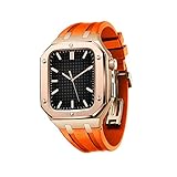 AEMALL Apple Watch Band 45mm 44mm modキットアクセサリーのシリコンウォッチバンドメタルケースiwatch用ウォッチバンド SE/4/5/6/7ツール付きシリーズ (Color : Rose Orange, Size : 44MM FOR 6/5/4/SE)