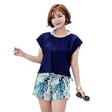 [エンジェルルナ] 水着 レディース 体型カバー タンキニ カバーアップ オーバーTシャツ ショートパンツ 4点セット 【M-color5】