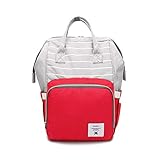 SONARINストライプ多機能マザーズバッグ、ベビーおむつ交換バックパック、おむつバッグ、旅行バックパックオーガナイザー、防水、大容量、スタイリッシュで耐久性、理想的なギフト(レッド)