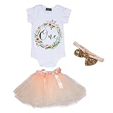 Tovadoo ベビー服 ロンパース+チュチュスカート+カチューシャ 3点セット 新生児 赤ちゃん 女の子 1歳誕生日 パーティー服 英字 ONE 花柄 可愛い オシャレ 70センチ 3ヶ月~12ヶ月