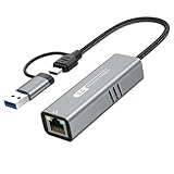 5G USB 3.2 イーサネットアダプター RTL8157付き 2イン1 USB-A/Type-C - 5Gbps ネットワークカード RJ45 LAN コンバーター PC ノートパソコン Windows Mac OS Linux用 (5GbpsにはType-C > 3.2が必要)