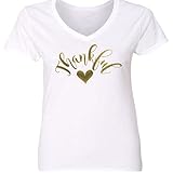 Fall Gold Foil Thankful – 胸印刷 – 女性用シャツ US サイズ: L カラー: ホワイト