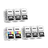 キヤノン用 BC-365 BC-366 互換 詰め替えインクカートリッジ ブラック顔料 BC-365XL(ブラック)×6+BC-366XL(3色カラー)×2 合計8本 大容量 個包装 補充インク 対応機種:PIXUS TS3530