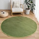 VK Living カーペットラグ 円形 ラグマット 直径140cm 洗える 絨毯 滑り止め付き 24時間持続制菌消臭 オールシーズン フランネル 床暖房 ホットカーペット対応 可愛い 丸 お手入れ簡単 グリーン VKJ142-140R-GR