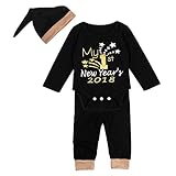 (アイム)iiniim　ベビー ロンパース ”My 1st New Year 2018”プリン コットン 赤ちゃん クリスマス ロンパース パンツ+ハット 長袖 キッズ服 祭り 誕生日 プレゼント 聖