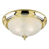 Westinghouse 6430200 Two-Light Flush-Mount Interior Ceiling Fixture, Polished Brass Finish with Fros