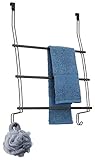 mDesign Over Shower Door Towel Rack for Bathroom - Matte Black [並行輸入品]