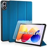 [Redmi Pad 2 Pro 12.1インチ ケース ガラスフィルム セット]CACOE Redmi Pad 2 Pro/Xiaomi Poco Pad M1大型12.1インチディスプレ 2025用 ハードケース オートスリープ 三つ折り 耐衝撃 軽量 xiaomi タブレット ピーコックブルー