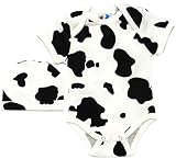 Ten Teeny Toes Cow Print Onesieボディスーツと帽子ホワイト – ブラック幼児