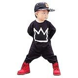 王冠　男女兼用　かわいい　子供服　女の子　赤ちゃん服　幼児　子供服　男の子　長袖　3サイズ　キッズ服　70CM－80CM－90CM（0ヶ月－24ヶ月） (90CM/12-24ヶ月, 黒色)