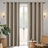 Joydeco（ジョイデコ） リネン100%遮光カーテン 長さ96インチ 2パネル、断熱黄麻布カーテン&ドレープ、グロメット付き 部屋を暗くするテクスチャードカーテン 寝室 リビングルーム用（52x95インチ、リネン）