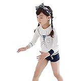 「楽々セレクトショップ」DUDU&MUMU正規品　可愛い子供用 水着 女の子伸縮性 水夫服 ガールズ キッズ 3点セット キャップ付き (100)