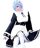 [milky time] ウィッグ付き レム ラム コスプレ 衣装 Re:ゼロから始める異世界生活 メイド服 ハロウィン 長袖 セット (レム, L)