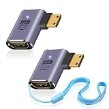 Duttek 8K L字型ミニHDMI HDMIアダプター 90度ミニHDMIアダプター 48Gbps ミニHDMIオス HDMIメスアダプター LED動作インジケーターランプ付き カメラ、ビデオカメラ、ノートパソコン用 (2個パック)