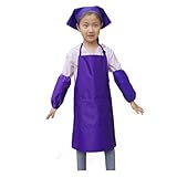 Dovewill 子供　ベーキング　調理　絵画　エプロン　防水　耐油　アクセサリー　スカーフ　スリーブ付き　4点セット　全8色　 - パープル