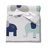 Lambs & Ivy Elephant Jersey Blanket, Blue/Gray
