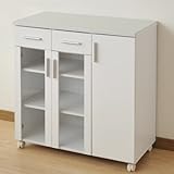 山善(YAMAZEN) ベリーベリーキッチン 【完成品】人工大理石天板天板キッチンガラスキャビネット(幅80 奥行40) ホワイト SSY-C8580GCJD(WH)FA