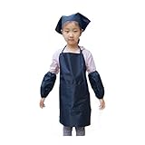 Dovewill 子供　ベーキング　調理　絵画　エプロン　防水　耐油　アクセサリー　スカーフ　スリーブ付き　4点セット　全8色　 - ネイビー