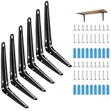 COCIVIVRE 棚受け金具 黒 200mm×150mm×35mm 6本セット 棚受けブラケット l字金具 鉄製 ネジ付き 壁掛け吊り棚・金具棚うけ・キッチン・部屋・オフィス対応