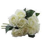 Noloo レッドバラ花束 結婚式　母の日 PUストレッチミニチューリップ　人工チューリップ　造花 かわいい　ホーム飾り/ブライダル用シミュレーション花（10本セット）