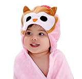 (スマイル ワキキ)Smile YKK 可愛い ベビー バスローブ アニマル バスタオル キッズ フード付き 温泉 お風呂 フクロウ ピンク L