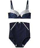 Rabbi ラビ ストレッチ レース ブラ トップ ＆ ショーツ M ネイビー