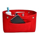 NOTAG フェルト バッグインバッグ インナーバッグ 軽量 高級バッグ専用 大容量フェルト収納バッグレディース ハンドバッグオーガナイザー 化粧ポーチ (M, レッド)