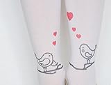 ☆子ども用デザインタイツ☆ホワイト＆ラブバード40デニール