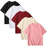 [NCFBAG] インナーシャツ ５枚組 肌着 メンズ tシャツ 綿100% 無地 スポーツ シャツ 下着 ゆったり 防菌防臭 吸汗速乾 快適 柔らかい 男女兼用 春夏秋冬 (5XL, ミックスカラー（ブラック+ホワイト+アンズ+ワインレッド+ピンク）)
