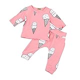 杜屋トヤ 新生児服 上下セット アイスクリーム　長袖Ｔシャツ パンツ　ルームウェア かわいい 洋式 秋 冬 カジュアル 遊び お出かけ プレゼント 女の子 男の子 ユニセックス 赤ちゃん　70/80/