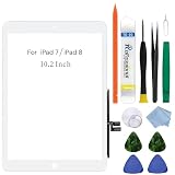ホワイト タッチパネル交換用 10.2インチ 2019 iPad 第7世代（A2197 A2198 A2200）/ 2020 第8世代（A2270 A2428 A2429 A2430）ガラスタッチデジタイザー交換修理用、取り付け済み接着剤、ツール修理キット [ホームボタンなし]