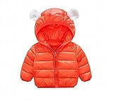 ダウンコート キッズ コート 子供服キッズ 中綿ジャケット 耳フード付き 赤ちゃん 男の子 女の子 可愛い ソフト 保温 暖かい お洒落 (80cm, オレンジ)