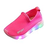 スニーカー キッズ LEDシューズ 発光シューズ 男女通用 運動靴 子供用 ガールズシューズ 13.5cm-18.8cm hibote ローズレッド 29=内径17.5cm