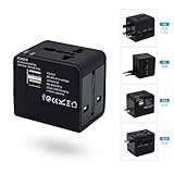 旅行アダプタ、deepow Worldwideすべて1つのユニバーサル旅行充電器アダプタ壁AC電源プラグアダプタ充電器デュアルUSB充電ポート付きUSA EU UK AUSセル電話ノートパソコン – 