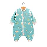 2Way スリーパー 6重ガーゼ 長袖 秋冬 パジャマ 寝袋 ベビー 赤ちゃん 子供 100％綿 オーガーニックコットン 通気 保温 快眠 プレゼント 出産祝い (L--90cm, クラじ柄)