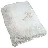 Stephan Baby Christening/Blessing Fringed Shawl Blanket with Embroidered Cross, White by Stephan Bab