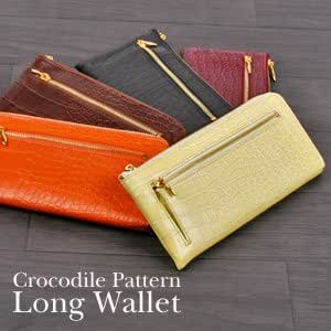 お財布レディース長財布 クロコダイル型押し L字ファスナー L型 クロコ 婦人用さいふサイフsaifu女性用 財布 レディース ロングウォレット Walletうぉれっと 黒ブラック茶色ブラウン黄色イエロー橙色オレンジ赤レッド Cristina A G Off Amazon