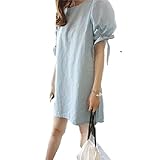 (モーファクトリー) mowfactory リボン ひざ丈 無地 チュニック M L XL 水色 ワンピース レディース (M)